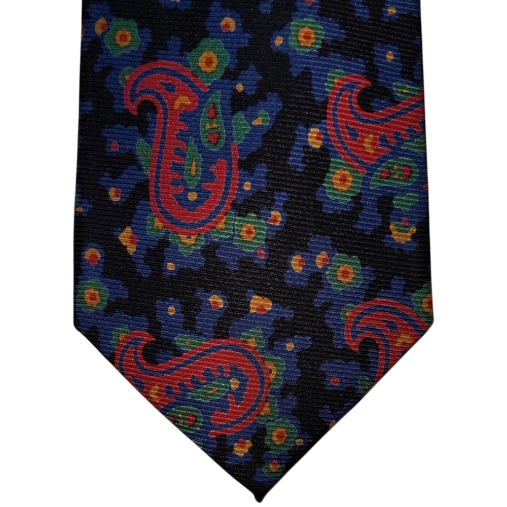 Vintage Burberry London Silk Necktie Mens Multicolor Paisley Designer Tie EUC